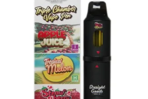 STRAIGHT GOODS TRIPLE CHAMBER VAPE – APPLE JUICE + TROPICAL MELON + STRAWBERRY MIMOSA (9 GRAM)