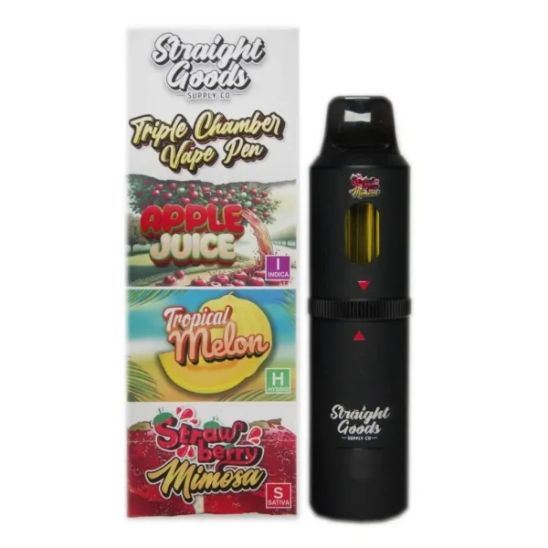 STRAIGHT GOODS TRIPLE CHAMBER VAPE – APPLE JUICE + TROPICAL MELON + STRAWBERRY MIMOSA (9 GRAM)
