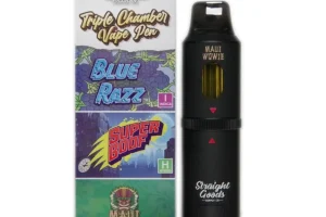 STRAIGHT GOODS TRIPLE CHAMBER VAPE – BLUE RAZ + SUPER BOOF + MAUI WOWIE (9 GRAM)