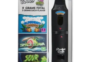 STRAIGHT GOODS TRIPLE CHAMBER VAPE – BLUEBERRY COOKIES + SPACE GUAVA + SOUR PEBBLES (9 GRAM)