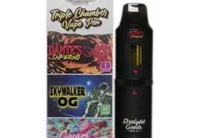 STRAIGHT GOODS TRIPLE CHAMBER VAPE – DANTE’S INFERNO + SKYWALKER OG + ICE CREAM CAKE (9 GRAM)