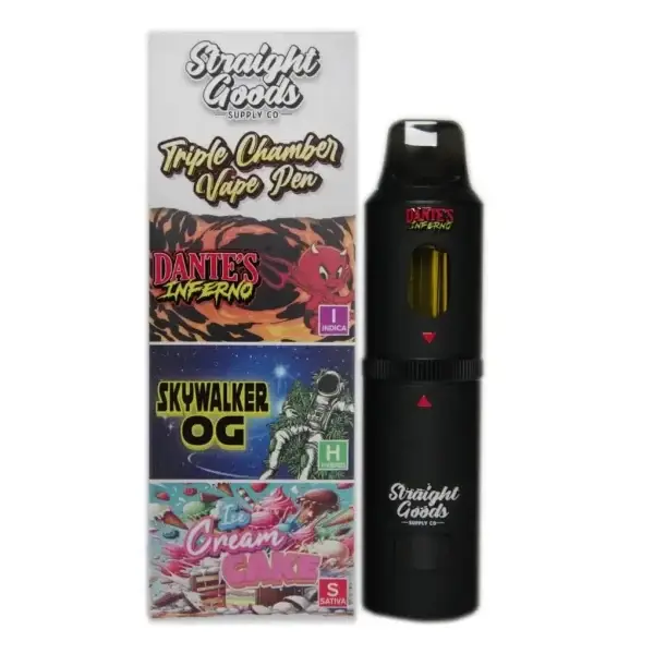 STRAIGHT GOODS TRIPLE CHAMBER VAPE – DANTE’S INFERNO + SKYWALKER OG + ICE CREAM CAKE (9 GRAM)