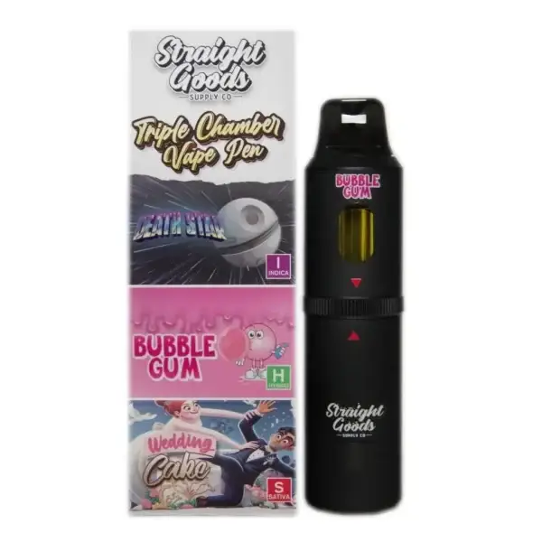 STRAIGHT GOODS TRIPLE CHAMBER VAPE – DEATH STAR + BUBBLE GUM + WEDDING CAKE (9 GRAM)