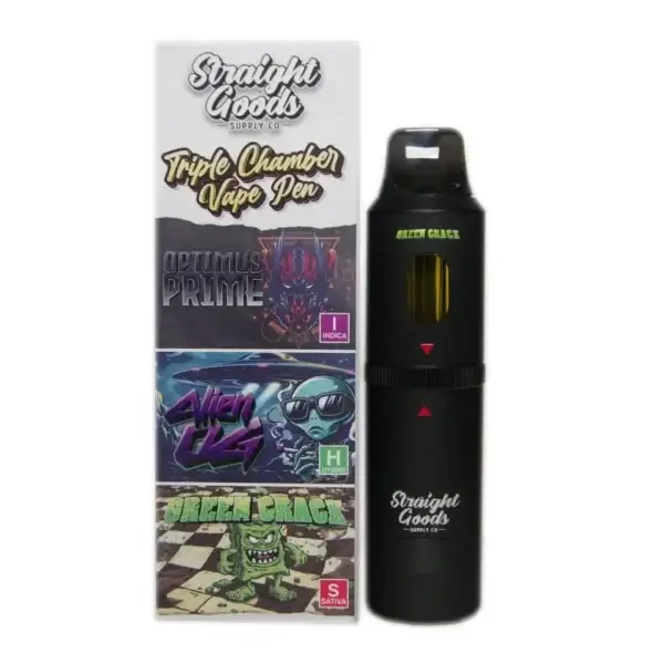 STRAIGHT GOODS TRIPLE CHAMBER VAPE – OPTIMUS PRIME + ALIEN OG + GREEN CRACK (9 GRAM)