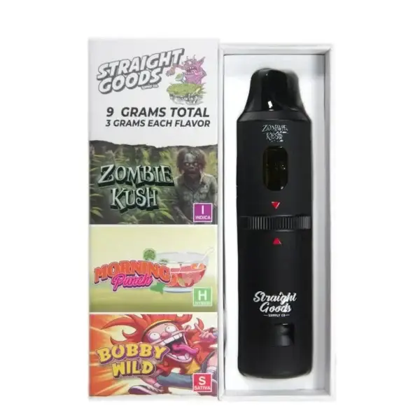 STRAIGHT GOODS TRIPLE CHAMBER VAPE – ZOMBIE KUSH + MORNING PUNCH + BUBBY WILD (9 GRAM)