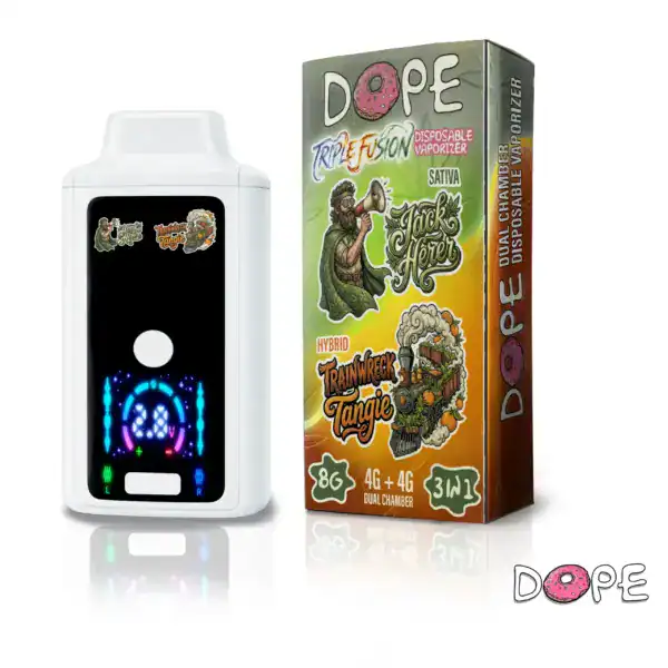DOPE DISPOSABLE VAPE LIVE RESIN X LIQUID DIAMOND – JACK HERER X TRAINWRECK TANGIE (8 GRAM)